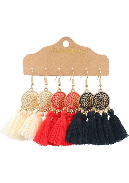 21020-2 Vintage Büyük Yuvarlak Renkli Boncuklu Küpe Seti Kadınlar Için Etnik Boho Püskül Tüy Uzun Dreamcatcher Damla Küpe Takı (Yurt Dışından)