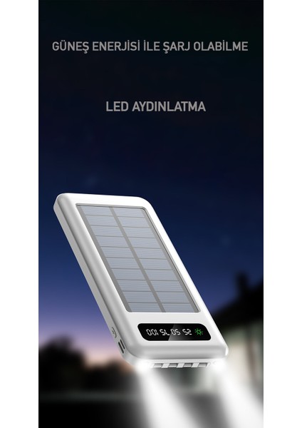 Acl 10000 Mah Powerbank Göstergeli Powerbank Solar Fenerli Güneş Enerjili Type C - Lightning - Micro USB - USB Kablolu Powerbank Taşınabilir Şarj Aleti Hızlı Şarj Aleti Powerbank Pw-59 modelleri