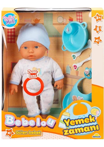 Bebelou Yemek Zamanı Sesli Bebek Seti 35 Cm. Mavi