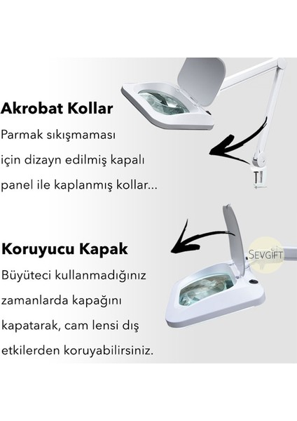 5x Ayaklı ve Masaüstü Ledli Köşeli Lensli Büyüteç