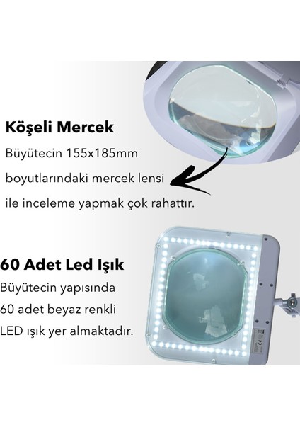 5x Ayaklı ve Masaüstü Ledli Köşeli Lensli Büyüteç