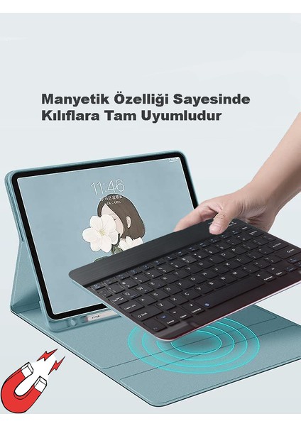 Mk-4 Kablosuz Ergonomik Apple-Android-Windows Manyetik Tablet Kılıf Uyumlu Klavye Mouse Kiti(Türkçe Q Klavye)