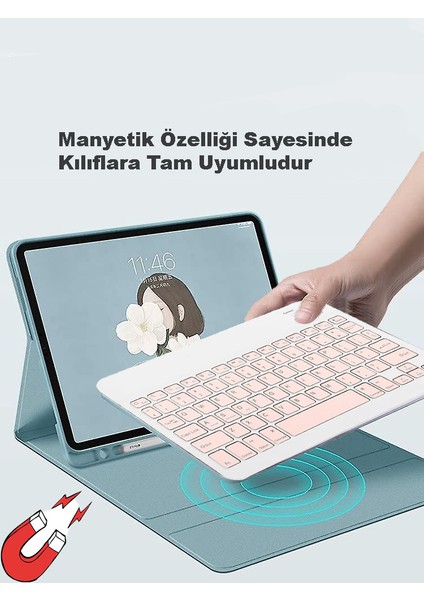 Mk-4 Kablosuz Ergonomik Apple-Android-Windows Manyetik Tablet Kılıf Uyumlu Klavye Mouse Kiti(Türkçe Q Klavye)