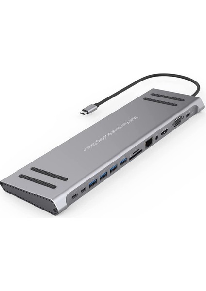 MST14-U 14in1 Type-C To 4*usb 3.0 4K Hdmı RJ45 Ethernet Kart Okuyucu Aux Pd Hub Çevirici Adaptör