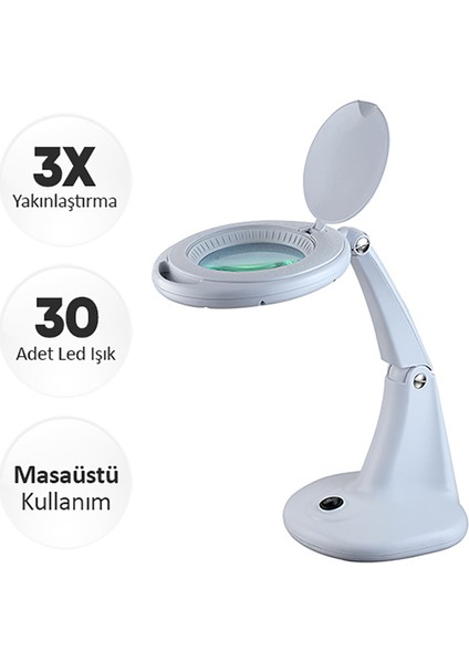 3x Ledli Masaüstü Büyüteç Katlanabilir