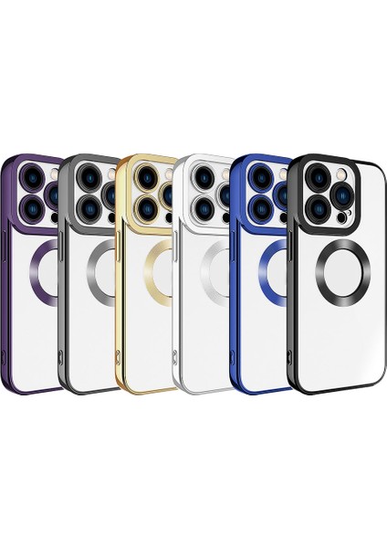 Apple iPhone 15 Pro Max Kılıf Kamera Lens Korumalı Logo Gösteren Parlak Kenarlı Kapak (Omega)