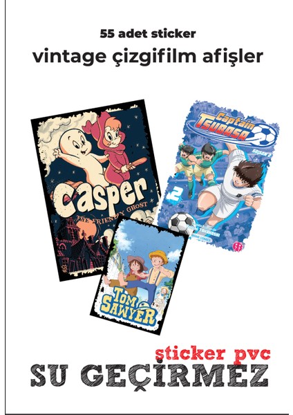 Vıntage Çizgi Film Etiket 55 Adet Yüksek Kalite Pvc Sticker