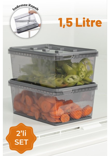 2li 1,5 Litre Block Sızdırmaz Saklama Kabı Seti Antrasit