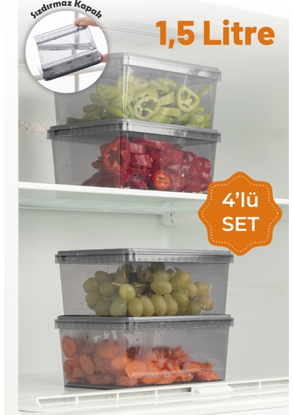 4lü 1,5 Litre Block Sızdırmaz Saklama Kabı Seti Antrasit