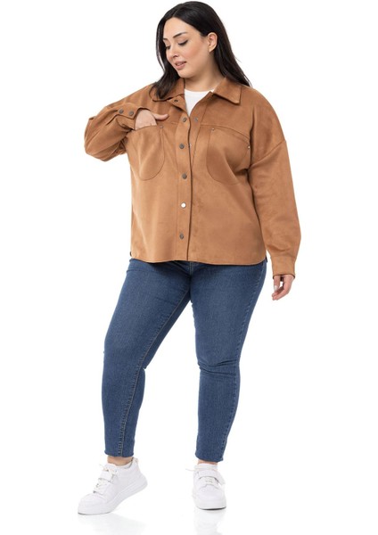 Büyük Beden Çıtçıt Kapamalı Torba Cepli Süet Tarçın Gömlek fiyatları