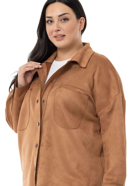 Büyük Beden Çıtçıt Kapamalı Torba Cepli Süet Tarçın Gömlek fırsatları