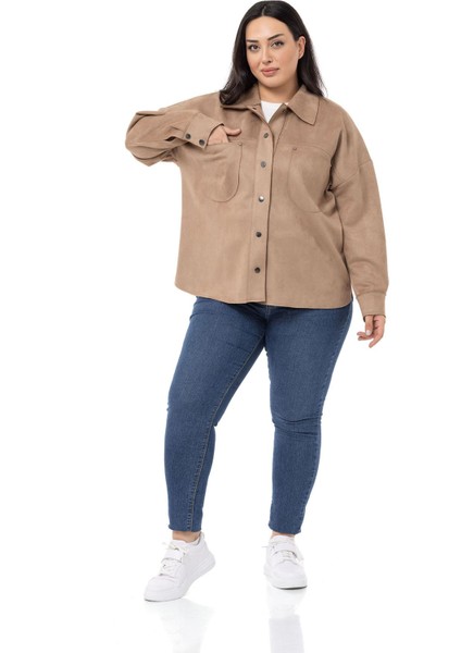 Büyük Beden Çıtçıt Kapamalı Torba Cepli Süet Vizon Gömlek fiyatları