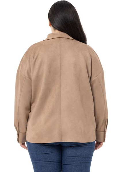 Büyük Beden Çıtçıt Kapamalı Torba Cepli Süet Vizon Gömlek modelleri