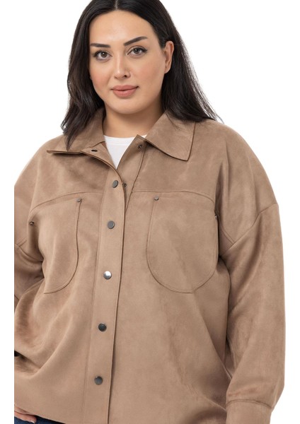 Büyük Beden Çıtçıt Kapamalı Torba Cepli Süet Vizon Gömlek fırsatları
