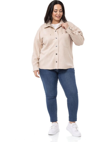 Büyük Beden Çıtçıt Kapamalı Torba Cepli Süet Bej Rengi Gömlek fiyatları