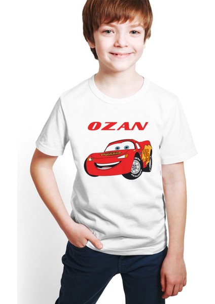 Kişiye Özel Isimli Cars Baskılı Unisex Çocuk Tişört H015