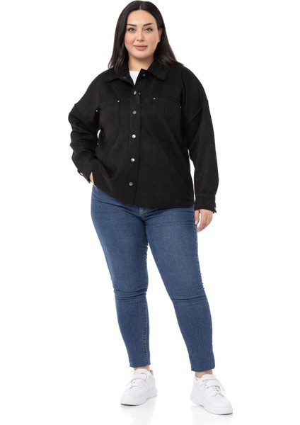 Büyük Beden Çıtçıt Kapamalı Torba Cepli Süet Siyah Gömlek fiyatları