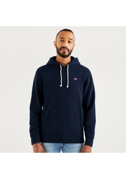 Erkek Lacivert Standart Fit Kapüşonlu Şardonlu Hoodie