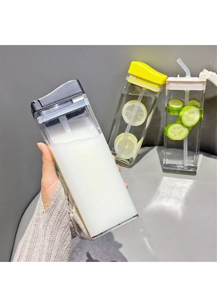 Kare Su Bardağı Ins Yüksek Değerli Emme Tüpü Fincan Kadın Plastik Bardak Basit Taşınabilir Düşmeye Dayanıklı El Sanatları Bardak (Yurt Dışından)