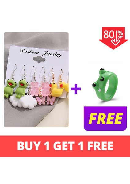 Set 5 5 Takım Trendy Hayvan Kurbağa Ördek Dangle Küpe Bulutlar Sakızlı Ayı Damla Küpe Geometrik Abartılı Kadın Kız Çocuklar Punk Takı (Yurt Dışından) modelleri