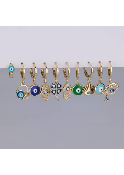 E2645G-3 1 Parça Şanslı Mavi Türk Nazar Daire Küpe Kadınlar Için Paslanmaz Çelik Altın Kaplama Damla Fatima El Küpe Takı Hediye (Yurt Dışından)