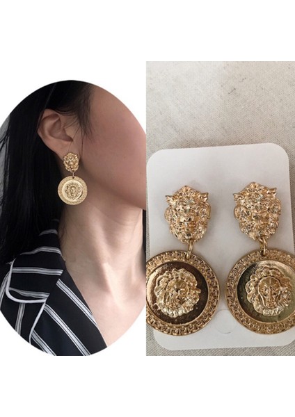 B-2pairs Kadın Moda Basit Yuvarlak Hayvan Aslan Kafası Damla Küpe 1 Pc Retro Alaşım Geometrik Küpe Vintage Takı Aksesuarları (Yurt Dışından) fiyatları