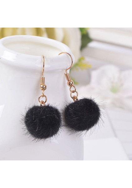 05 Taklit Kürk Küpe Kabarık Pom Pom Zincir Damla Küpe Hairball Püskül Dangle Küpe Saç Topu Kolye Takı Parti Giydirme (Yurt Dışından)