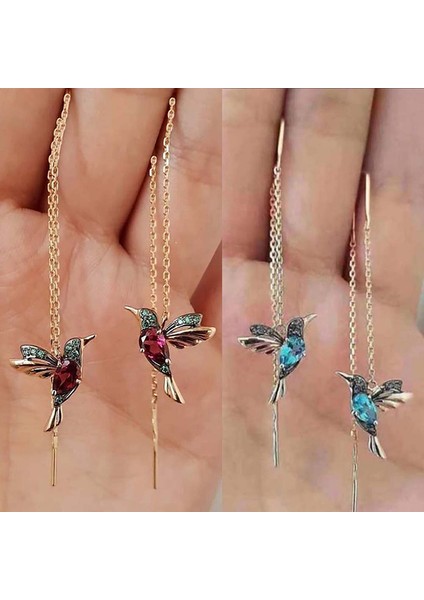 1 Çift Benzersiz Uzun Damla Küpe Kuş Kolye Püskül Kristal Kolye Küpe Bayanlar Takı Tasarım Sinek Kuşu Küpe (Yurt Dışından)