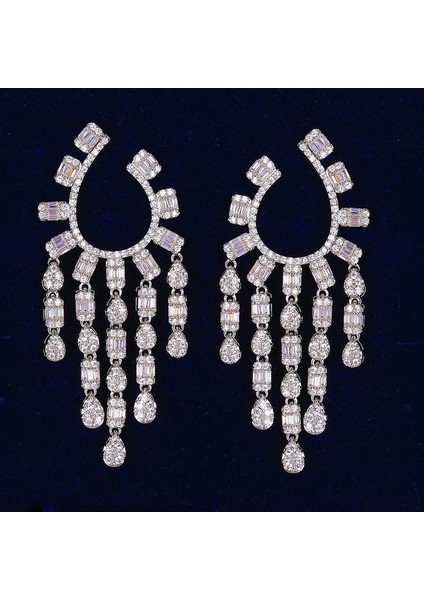 ET-724 Canpel Düğün Takı Lüks Temizle Zirkon Kristal Rhinestones Uzun Damla Küpe Kadınlar Için Moda Gelin Küpe Yüksek Kalite (Yurt Dışından)