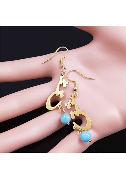 Gd Lan Farsça Aşk Şiirleri Doğal Taş Paslanmaz Çelik Dangle Küpe Damla Küpe Farsça Takı Kadınlar Için Buklet Oreille E3503 (Yurt Dışından)