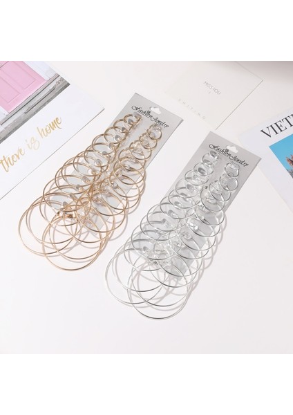 01 Altın 12 Çift Kadınlar Büyük Daire Hoop Küpeler Kadınlar Için Altın Renk Yuvarlak Huggie Creole Küpe Seti Vintage Çemberler Küpeler (Yurt Dışından) fırsatları