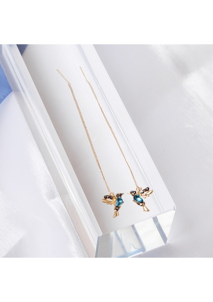EK1208 Yeni Mavi Renk Dangle Küpe Kadınlar Için Yuvarlak Metal Çiçek Yaprak Kristal Gem Yıldız Brincos Tatlı Düğün Parti Takı Noel Hediyesi (Yurt Dışından)