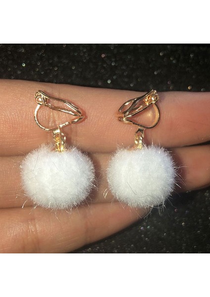 14 Taklit Kürk Küpe Kabarık Pom Pom Zincir Damla Küpe Hairball Püskül Dangle Küpe Saç Topu Kolye Takı Parti Giydirme (Yurt Dışından)