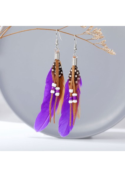 Kahverengi Boncuk Tavuskuşu Tüyü Küpe Çıtçıt Etnik Kadın Bohemian Peri Aksesuarları Yaprak Vintage Charms Takı Yapımı (Yurt Dışından) modelleri