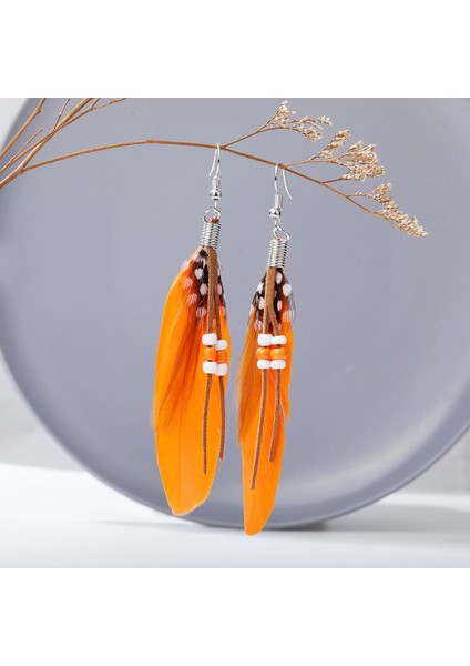 Kahverengi Boncuk Tavuskuşu Tüyü Küpe Çıtçıt Etnik Kadın Bohemian Peri Aksesuarları Yaprak Vintage Charms Takı Yapımı (Yurt Dışından) indirimleri