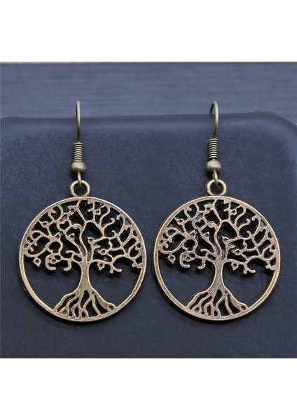 Antik Bronz Renk Kadın Vintage Damla Küpe Moda 2 Renk Hayat Ağacı Kolye Küpe (Yurt Dışından)