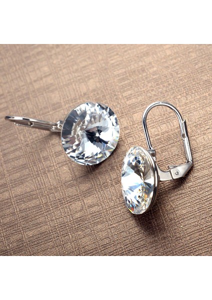 Avusturya Elements Bella Platinum-Bk Elmas Moda Kristalleri Damla Küpe Gümüş Renk Yuvarlak Dangle Küpe Kadınlar Için Noel Düğün Bijoux (Yurt Dışından)