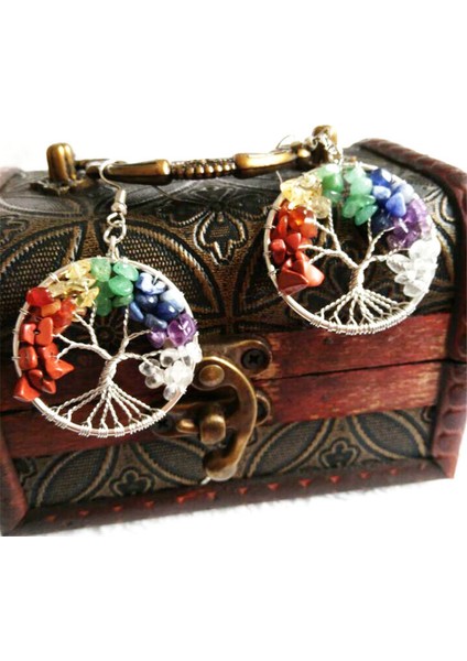 Mor Takılar 7 Çakra Doğal Taş Hayat Ağacı Sarkaç Kristal Küpe Kadınlar Için Şifa Damla Kolye Küpe Kuvars Reiki Takı (Yurt Dışından) modelleri