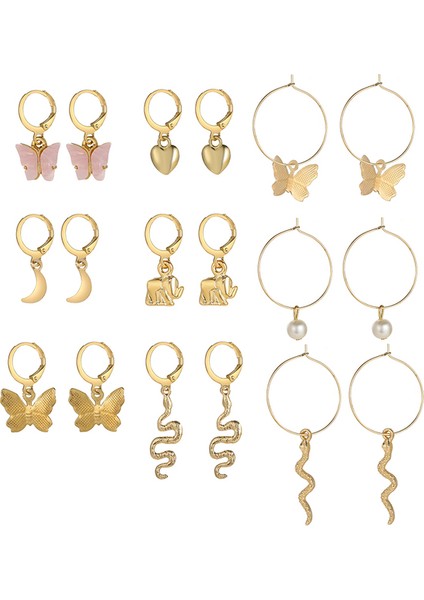 LY54238 5 Takım Trendy Hayvan Kurbağa Ördek Dangle Küpe Bulutlar Sakızlı Ayı Damla Küpe Geometrik Abartılı Kadın Kız Çocuklar Punk Takı (Yurt Dışından)