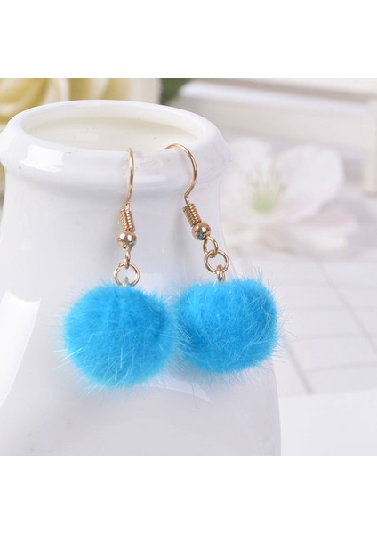 09 Taklit Kürk Küpe Kabarık Pom Pom Zincir Damla Küpe Hairball Püskül Dangle Küpe Saç Topu Kolye Takı Parti Giydirme (Yurt Dışından)