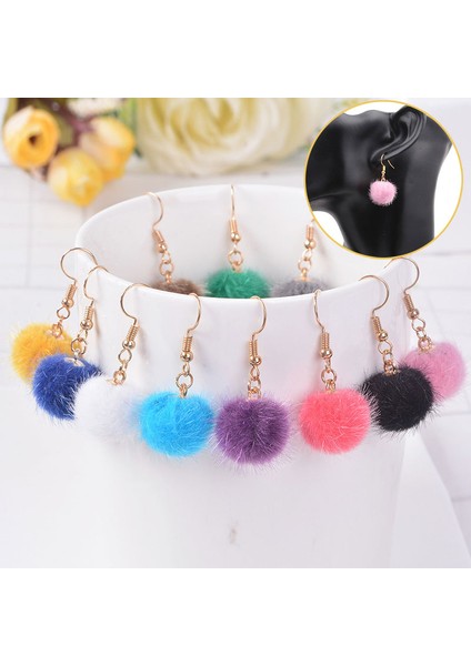 09 Taklit Kürk Küpe Kabarık Pom Pom Zincir Damla Küpe Hairball Püskül Dangle Küpe Saç Topu Kolye Takı Parti Giydirme (Yurt Dışından) fiyatları