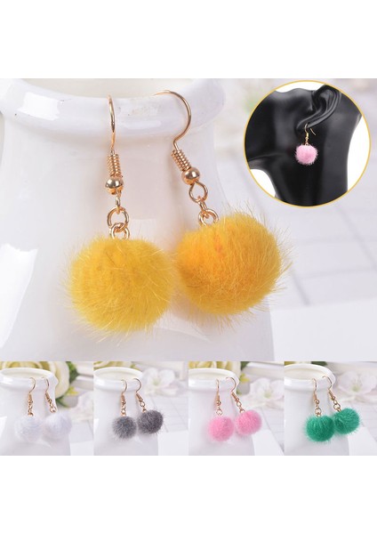 09 Taklit Kürk Küpe Kabarık Pom Pom Zincir Damla Küpe Hairball Püskül Dangle Küpe Saç Topu Kolye Takı Parti Giydirme (Yurt Dışından) modelleri