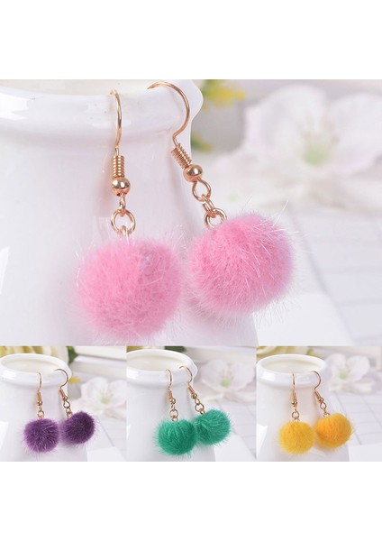 09 Taklit Kürk Küpe Kabarık Pom Pom Zincir Damla Küpe Hairball Püskül Dangle Küpe Saç Topu Kolye Takı Parti Giydirme (Yurt Dışından) fırsatları