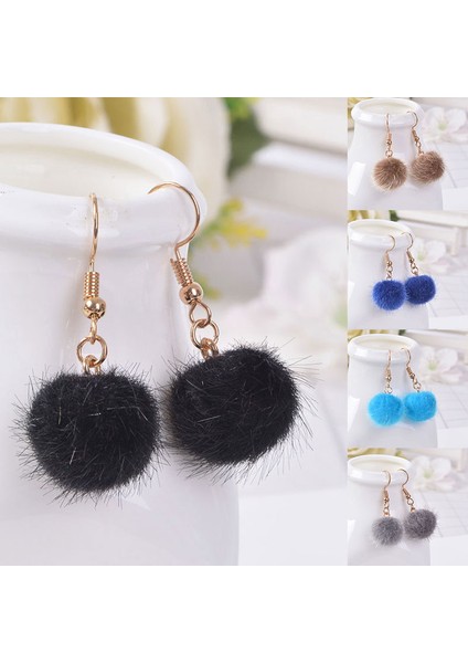 09 Taklit Kürk Küpe Kabarık Pom Pom Zincir Damla Küpe Hairball Püskül Dangle Küpe Saç Topu Kolye Takı Parti Giydirme (Yurt Dışından) indirimleri