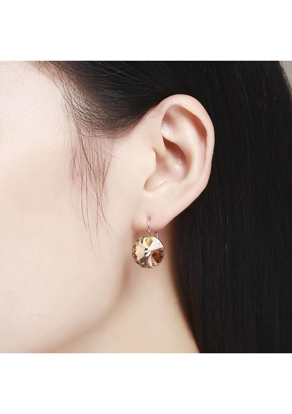 Altın-Zümrüt Moda Kristaller Avusturya Elemanlarından Bella Damla Küpe Gümüş Renk Yuvarlak Dangle Küpe Kadınlar Için Noel Düğün Bijoux (Yurt Dışından)
