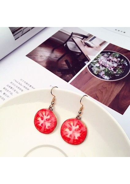 Domates Sevimli Akrilik Meyve Gıda Dangle Karpuz Çilek Elma Ananas Kivi Turuncu Damla Küpe Kadınlar Için Kız Hediye (Yurt Dışından)