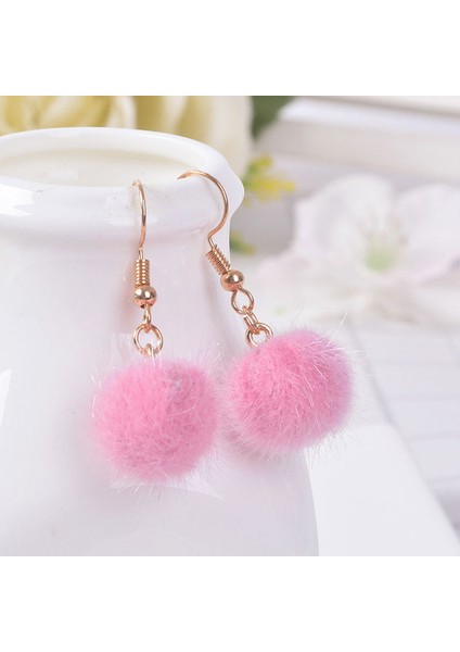 06 Sahte Kürk Küpe Kabarık Pom Pom Zincir Damla Küpe Hairball Püskül Dangle Küpe Saç Topu Kolye Takı Parti Giydirme (Yurt Dışından)