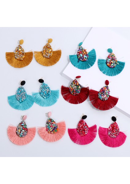 Stil 5 1 Çift Yeni Moda Bohemia Püskül Küpe Renkli Charm Kristal Glitter Payetler Dangle Saçak Damla Kadın Takı Aksesuarları (Yurt Dışından)