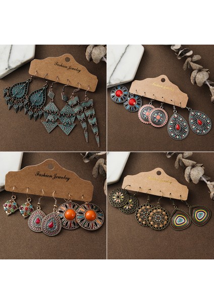 SET-2520-BBBB Bronz Gümüş Renk Etnik Küpe Setleri Takı Uzun Metal Püskül Sarkan Küpe Kadınlar Için Yaprak Çiçekler Geometrik Küpe (Yurt Dışından) modelleri