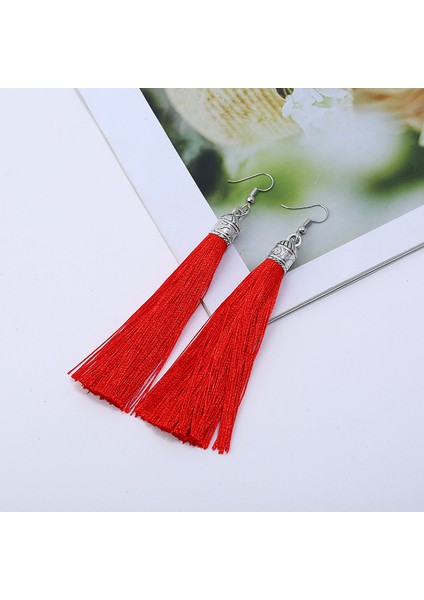 Renk 8 Bohemian Uzun Püskül Bırak Dangle Küpe Kadınlar Kız Için Kırmızı Mavi Beyaz Ipek Kumaş Etnik Vintage Küpe Moda Takı Hediye (Yurt Dışından) indirimleri